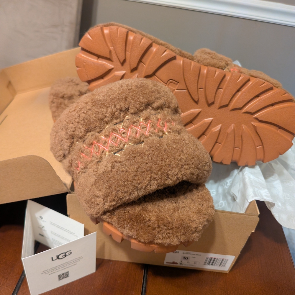 UGG Women's Tan Slippers with Orange Accents